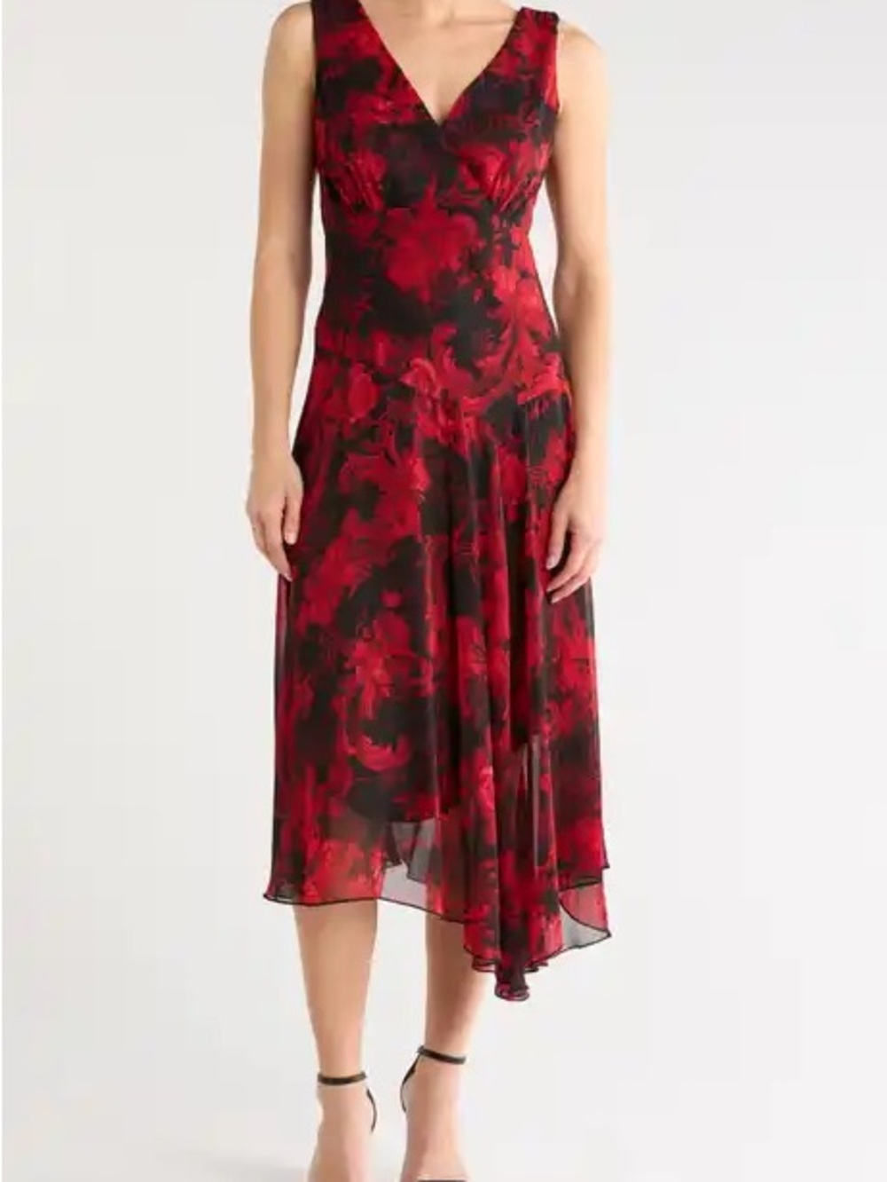 connected apparel Red and Black Floral High-Low Dress
